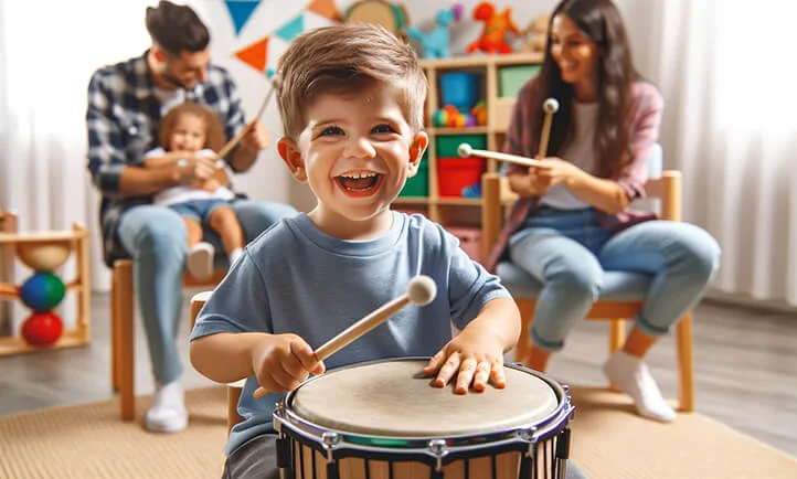 счастливый ребенок с барабаном