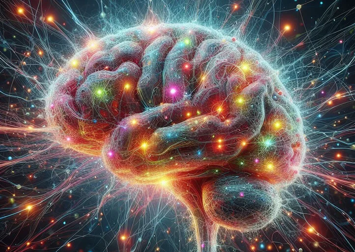 мозг, покрытый сетью нейронов и связей