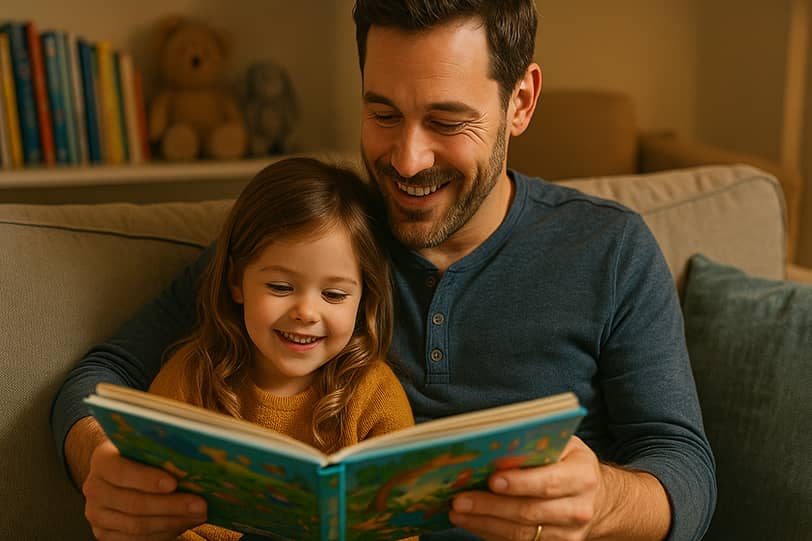 девочка с папой читает книжку